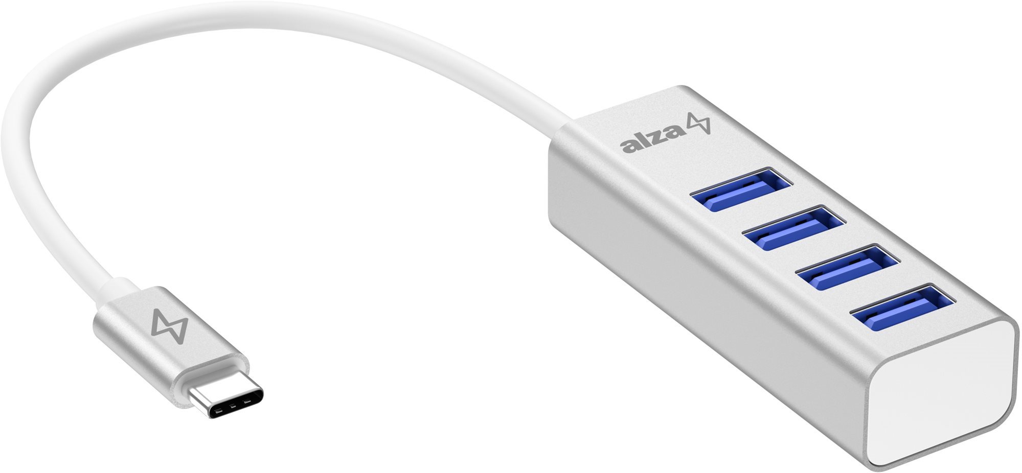 USB Hub AlzaPower AluCore USB-C (M) - 4× USB-A (F) ezüst