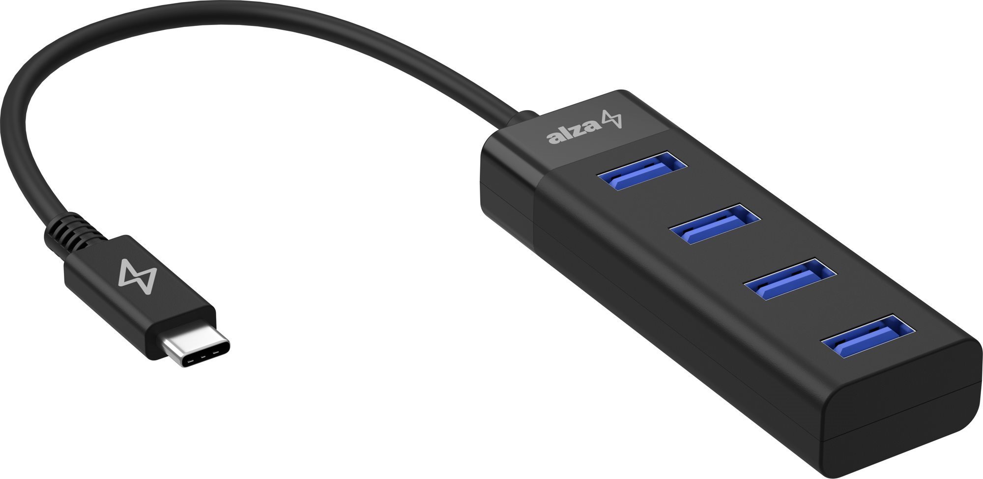 USB Hub AlzaPower Core USB-C (M) - 4× USB-A (F) fekete