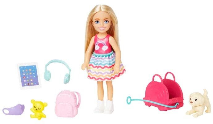 Játékbaba Barbie baba Chelsea az úton