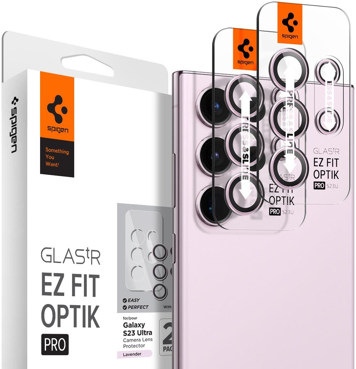 Kamera védő fólia Spigen Glass EZ Fit Optik Pro 2 Pack Lavender Samsung Galaxy S23 Ultra