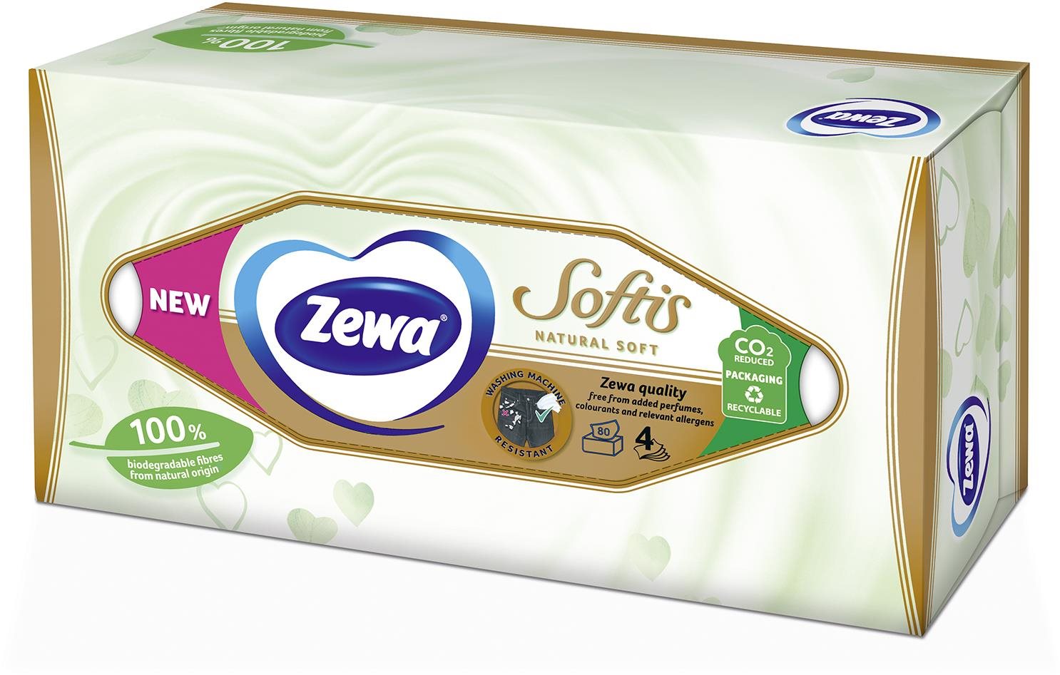 Papírzsebkendő ZEWA Softis Natural Soft doboz 80 db