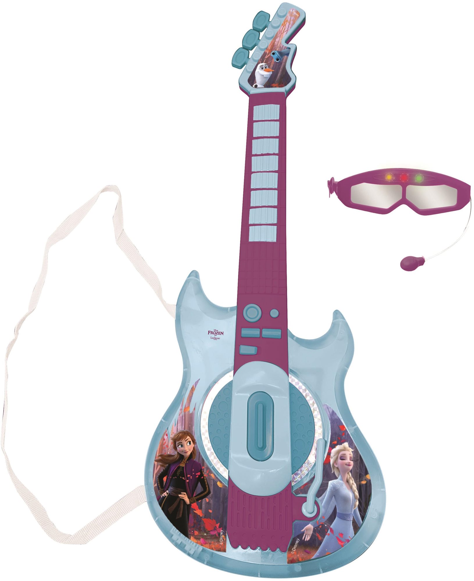 Zenélő játék Lexibook Frozen Elektronikus világító gitár szemüveg alakú mikrofonnal