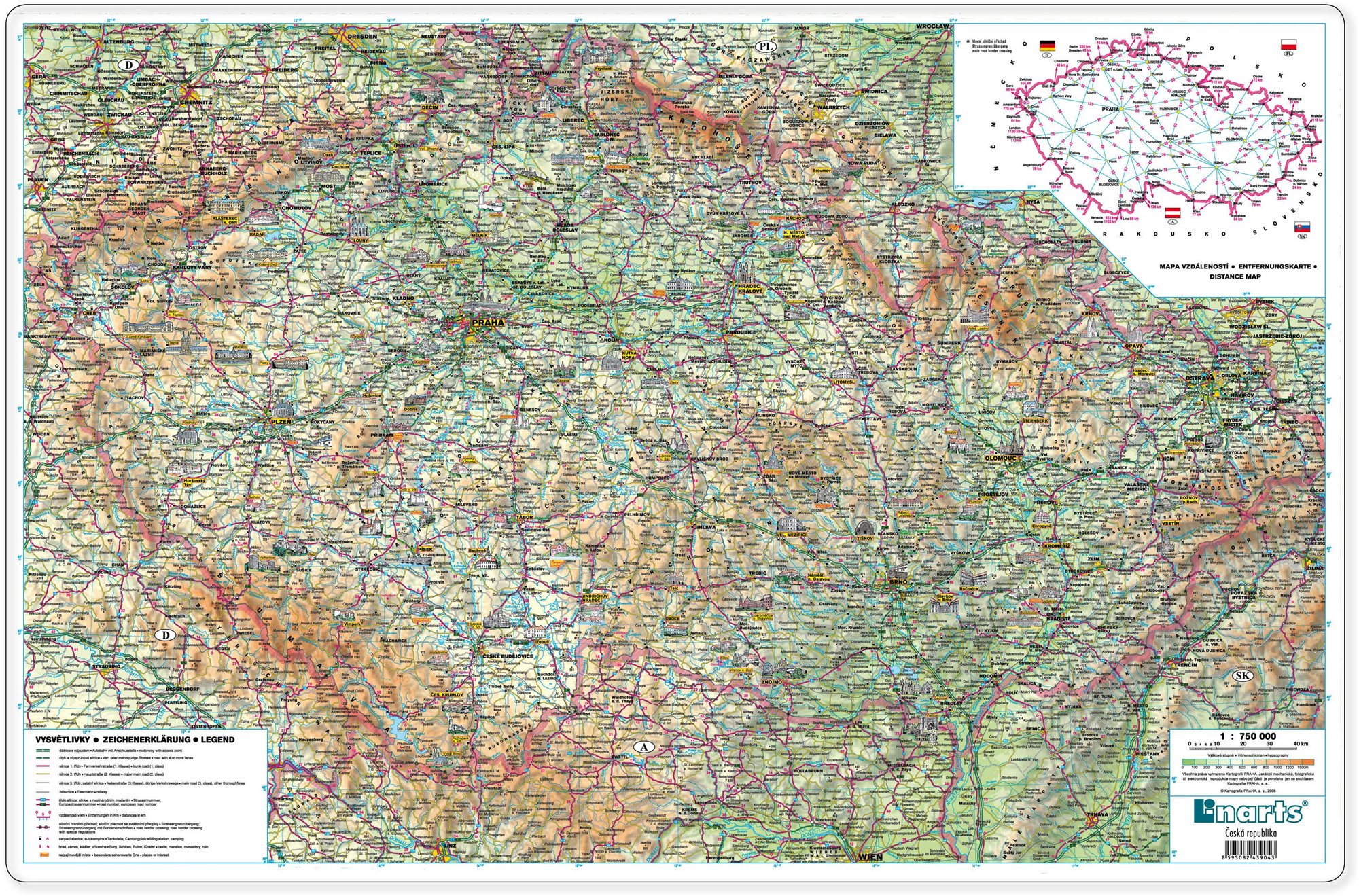 Felírótábla LINARTS térképpel - Cseh Köztársaság