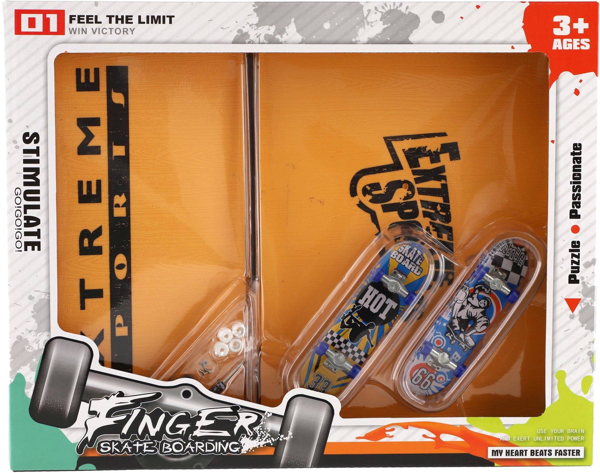Fingerboard Teddies Skateboard ujj csavar 2db rámpával tartozékokkal