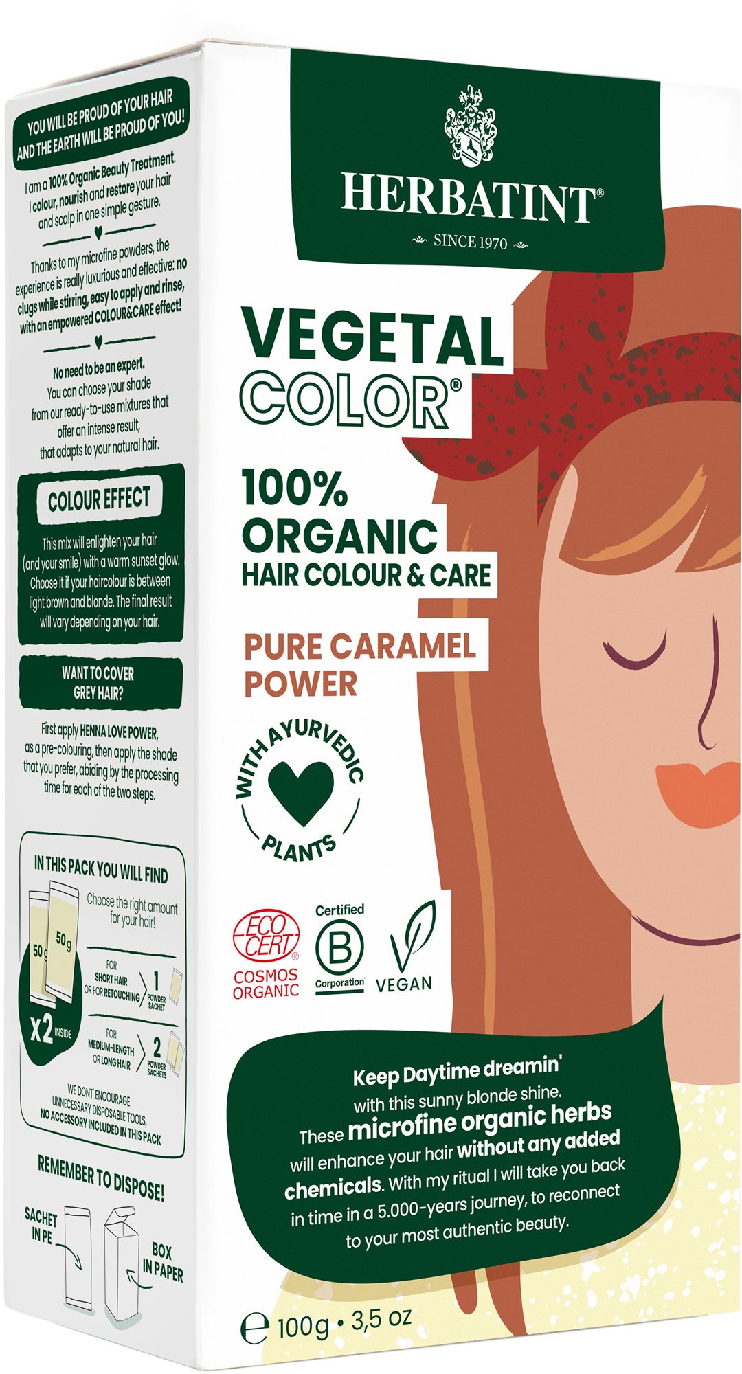 Henna hajfesték HERBATINT Vegetal Colour Bio Növényi hajfesték Pure Caramel Power