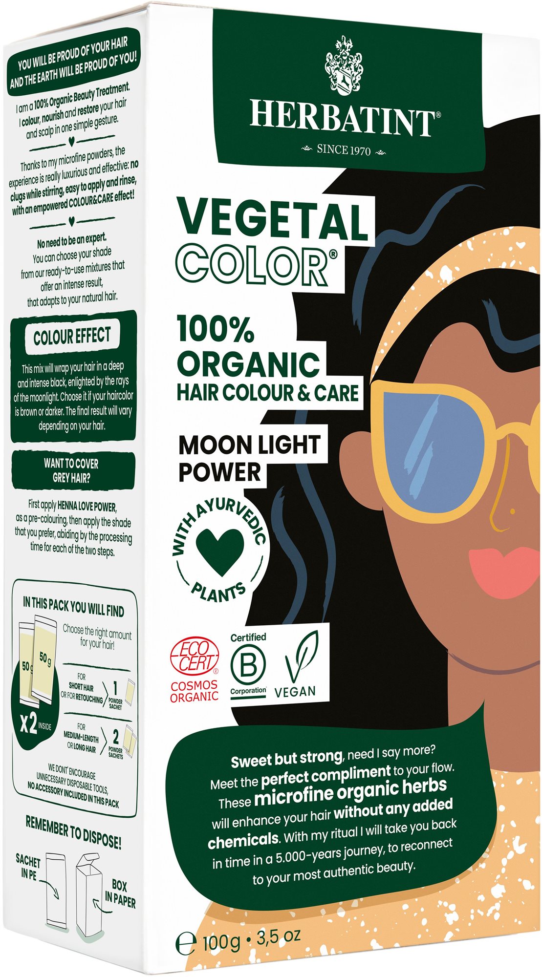 Henna hajfesték HERBATINT Vegetal Colour Bio növényi hajfesték Moonlight Power