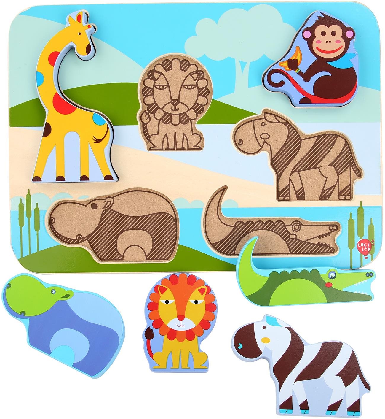 Kirakós játék Lucy & Leo 224 Állatkák a szafariból - fa formaillesztő puzzle