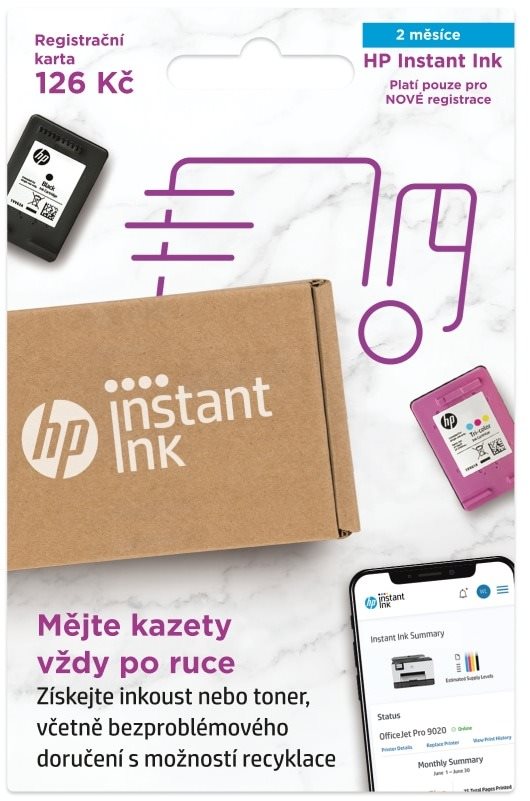 Kupón HP Instant Ink  Registrační karta na 2 měsíce