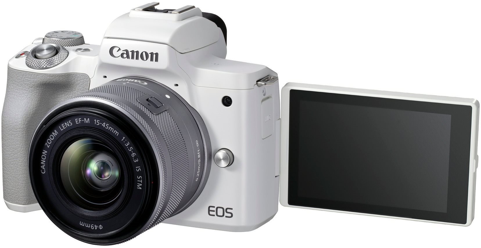 Digitális fényképezőgép Canon EOS M50 Mark II fehér + EF-M 15-45 mm IS STM