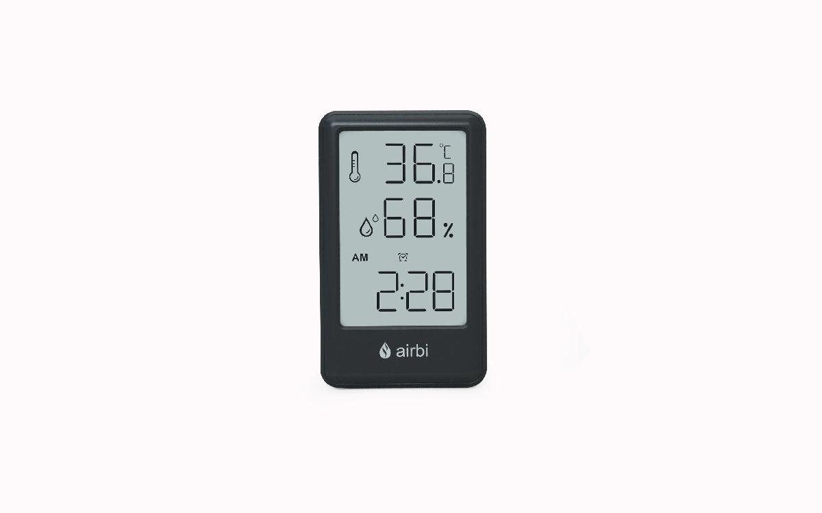 Digitális hőmérő Airbi FRAME - Szobahőmérő és páratartalom-mérő órával - fekete