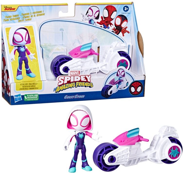 Figura Spider-Man and His Amazing Friends Spider-Gwen Motorkerékpár és figura 10 cm