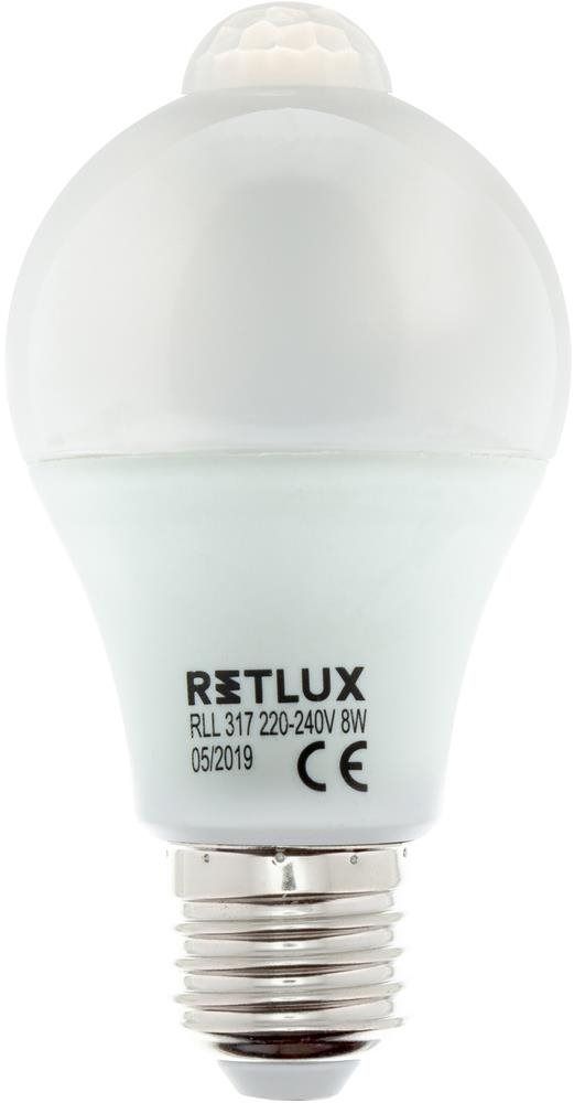 LED žárovka RETLUX RLL 317 A60 E27 PIR žárovka 8W WW