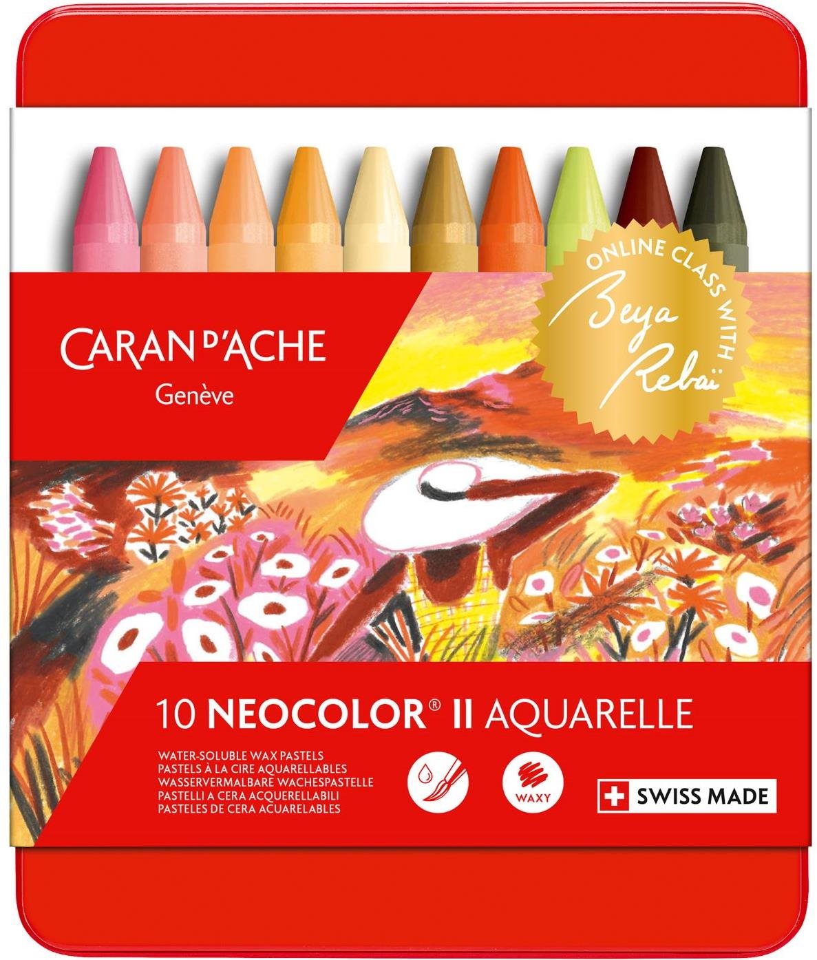 Olejové pastely CARAN D'ACHE Neocolor II edice Beya Rebai 10 teplých barev v kovovém boxu