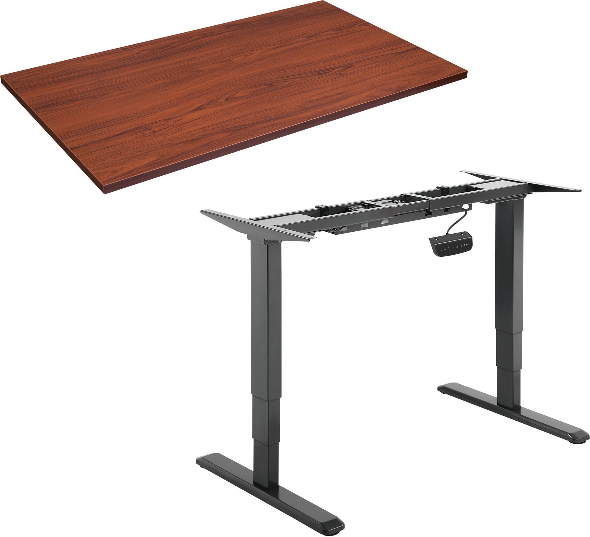 Állítható magasságú asztal AlzaErgo Table ET1 NewGen fekete + TTE-01 140x80 cm barna furnér asztallap