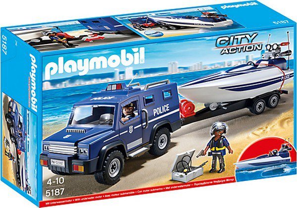 Építőjáték Playmobil 5187 Rendőrségi autó motorcsónakkal